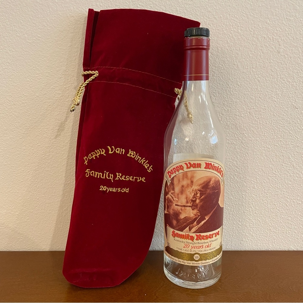Pappy van winkle 20 year bourbon bottle and velvet bag